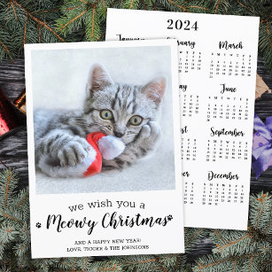 Merry Christmas Cat Modern Pet Photo 2024 Calendar Holiday Card