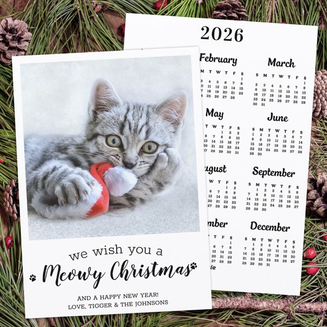 Merry Christmas Cat Modern Pet Photo 2026 Calendar Holiday Card (Creator Uploaded)