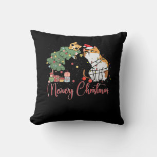 Merry Christmas Cat Mom Santa Hat Meowy Christmas  Throw Pillow