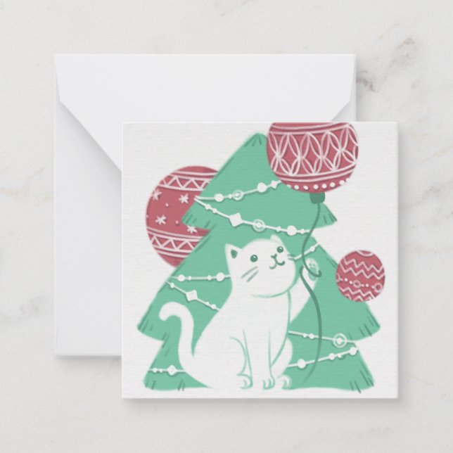 Merry Christmas: Cat & Ornaments Note Card (Front)