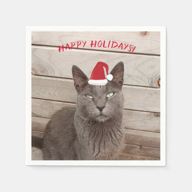 Merry Christmas Cat Photo Napkins (Front)