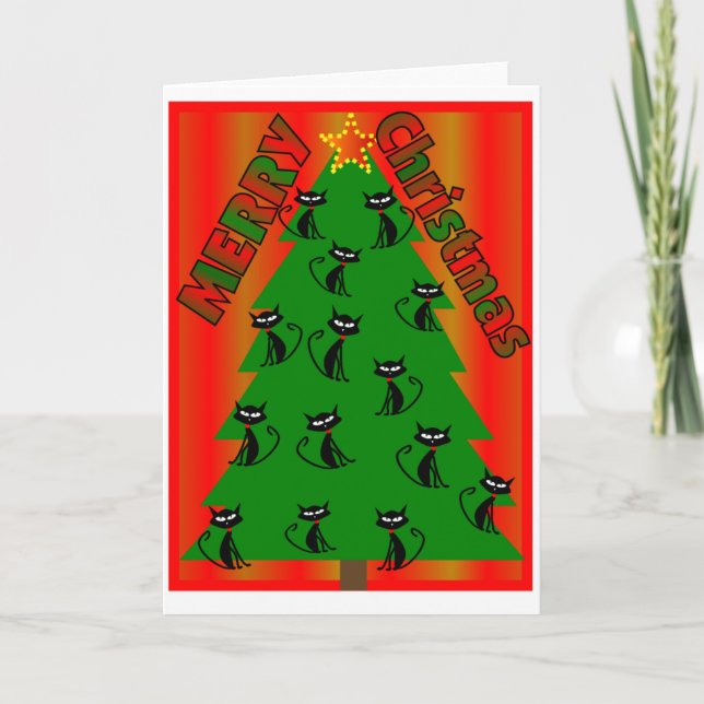 merry christmas CAT TREE Christmas Card (Front)