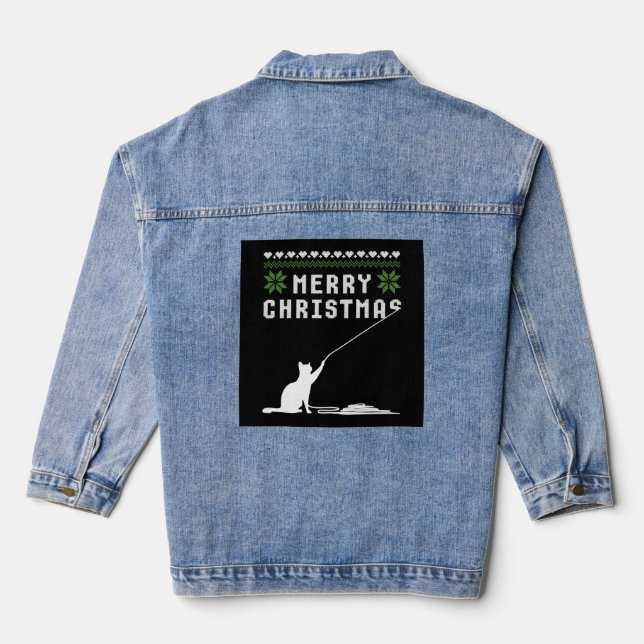 Merry Christmas Cat Ugly Sweater Denim Jacket (Back)