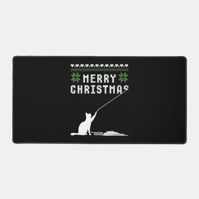 Merry Christmas Cat Ugly Sweater Desk Mat (Front)