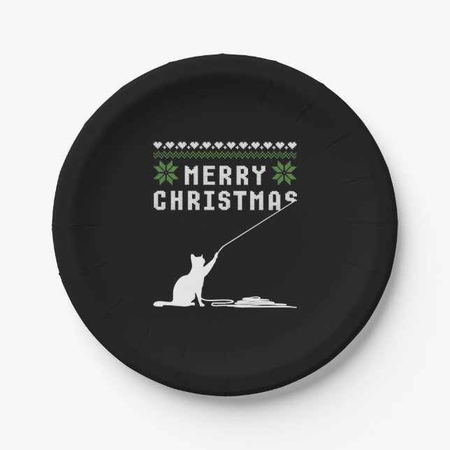 Merry Christmas Cat Ugly Sweater Paper Plates (Front)