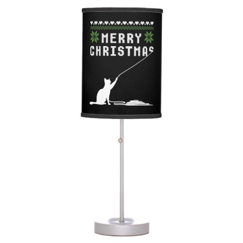 Merry Christmas Cat Ugly Sweater Table Lamp