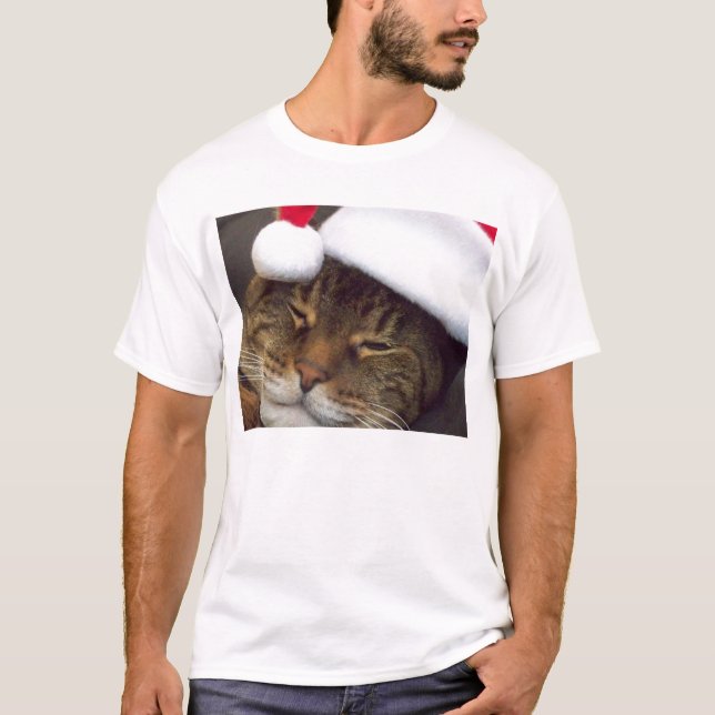 Merry Christmas Cat With santa Hat Shirt (Front)