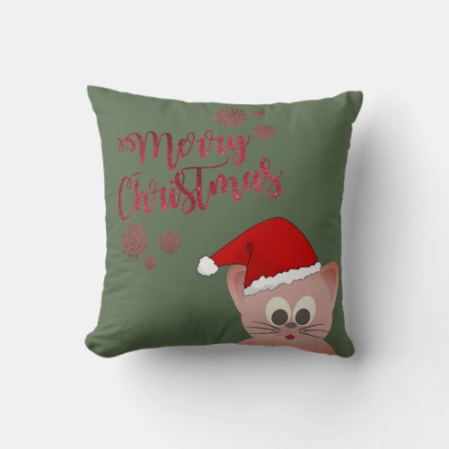 Merry ChristmasCat With Santa Hat Throw Pillow