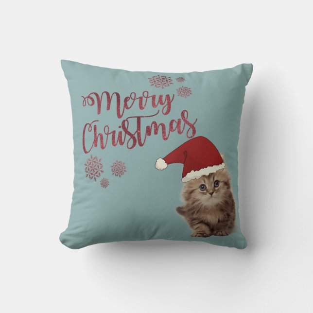 Merry Christmas,Cat With Santa Hat Throw Pillow (Front)