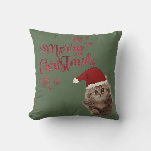 Merry ChristmasCat With Santa Hat Throw Pillow