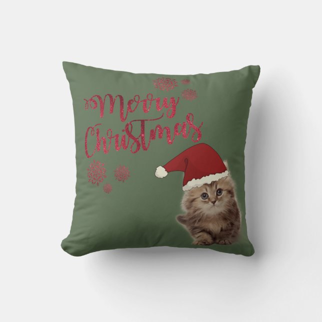 Merry Christmas,Cat With Santa Hat Throw Pillow (Front)