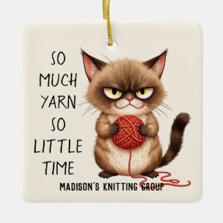 Merry Christmas Cat With Yarn Gift For Knitters Ceramic Ornament