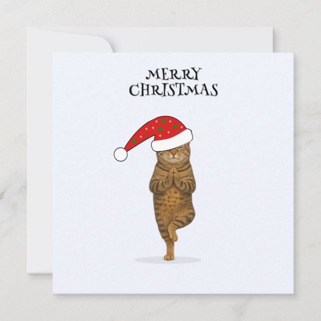 Merry Christmas cat yoga  Holiday Card (Front)