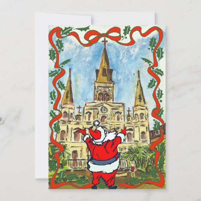 Merry Christmas Cathedral Santa Holiday Card (Front)