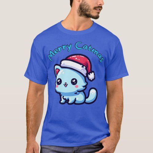 Merry Christmas catmas blue cat T_Shirt