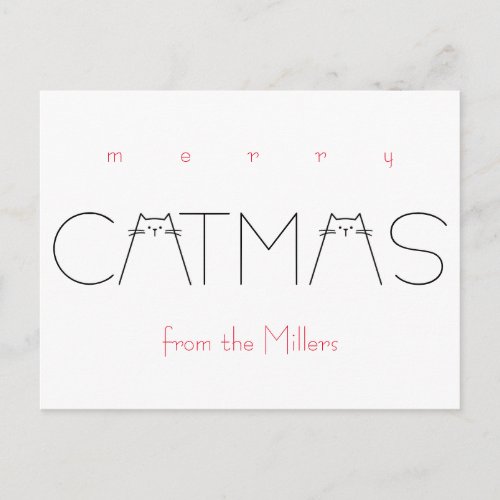 Merry Christmas Catmas Funny Cat Black Typography Holiday Postcard