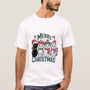 Merry Christmas Cats Design – Cute Funny Kawaii Ca T-Shirt