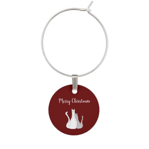 Merry Christmas Cats Festive Typography Red Wine Charm