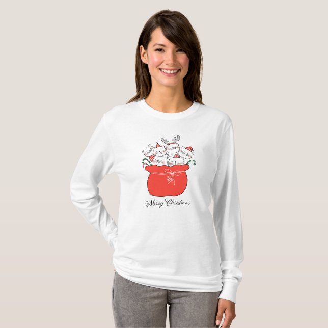 Merry Christmas Cats In Santa Sack | Holidays T-Shirt (Front Full)
