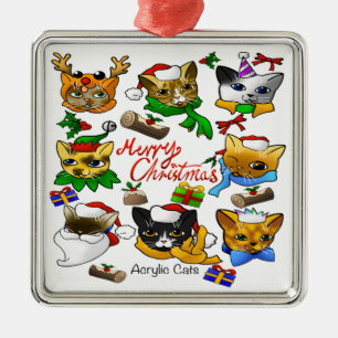 Merry Christmas Cats Metal Ornament