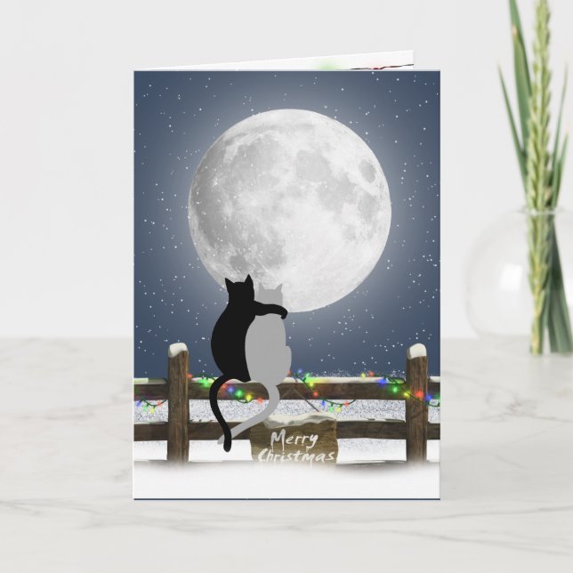 Merry Christmas Cats on a Winter Fence  Holiday Card (Front)