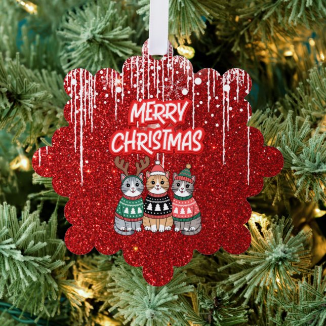 Merry Christmas Cats  Ornament Card (Insitu (Tree))