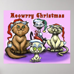 Merry Christmas Cats Poster
