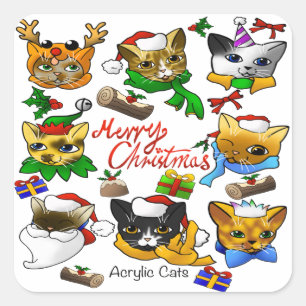 Merry Christmas Cats Square Sticker