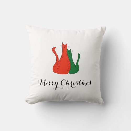 Merry Christmas Cats Typography Red  Green Throw Pillow