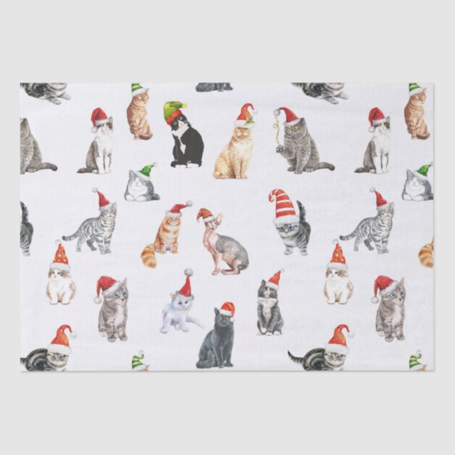 Merry Christmas Cats with Santa Hats Tissue Paper (Front)