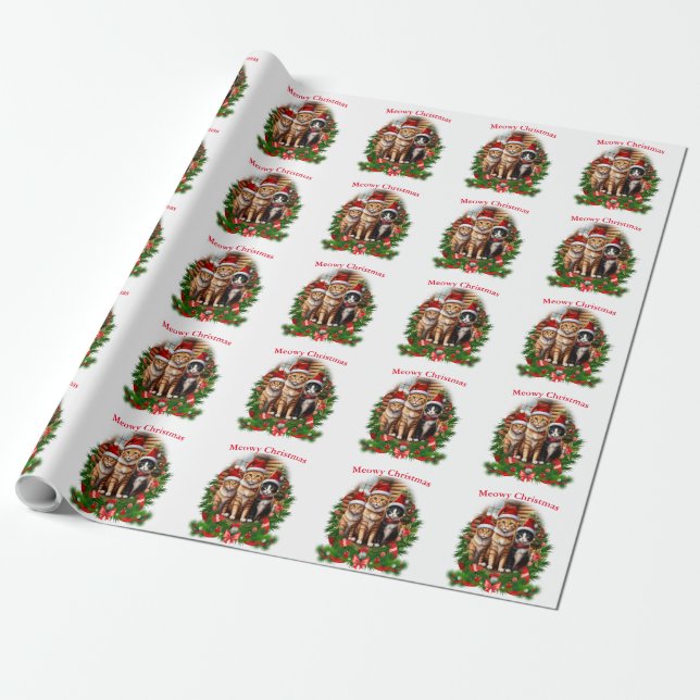 Merry Christmas Cats Wrapping Paper (Unrolled)