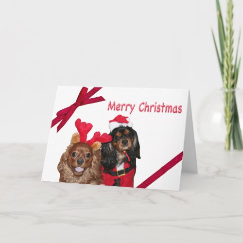 Merry Christmas Cavalier King Charles Red Ribbon Holiday Card