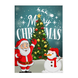 Merry Christmas Celebration with Santa and Snowman Acrylic Print