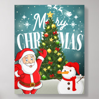 Merry Christmas Celebration with Santa and Snowman Foam Core Photo Tile