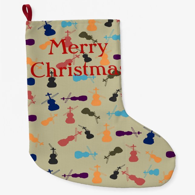 Merry Christmas Cellos Large Christmas Stocking (Front)
