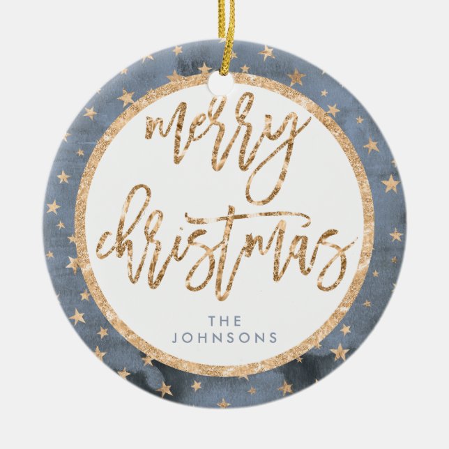 Merry Christmas Ceramic Ornament With Stars (Front)