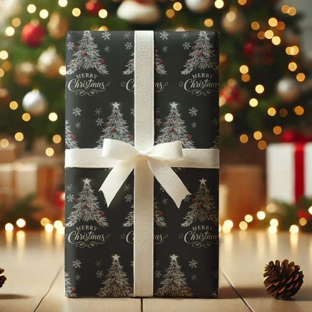 Merry Christmas Chalkboard Christmas Tree Wrapping Paper (Creator Uploaded)