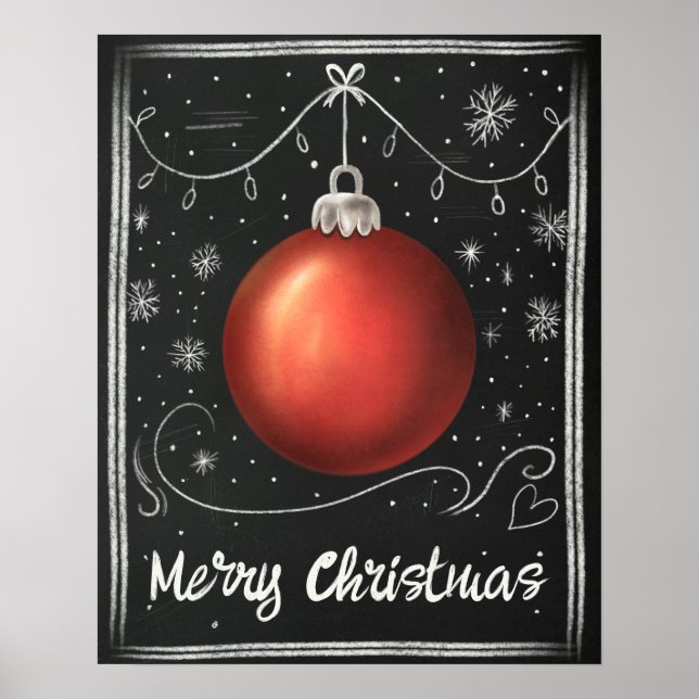 Merry Christmas Chalkboard Customizable Festive Poster (Front)