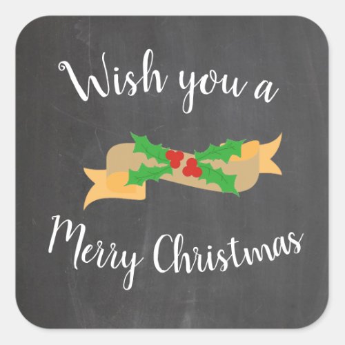 Merry Christmas Chalkboard Letters Square Sticker
