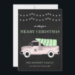 Merry Christmas Chalkboard Vintage Truck Holiday<br><div class="desc">Merry Christmas Chalkboard Vintage Truck Holiday Card  - Our holiday card features a chalk vintage truck carrying a christmas tree and adorned with glowing Christmas lights. Card is personalized with your family name,  family initial on the truck door and year. Card is part of a collection.</div>