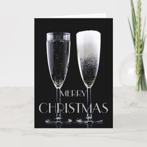 Merry Christmas Champagne Flute Glasses Cheers Holiday Card