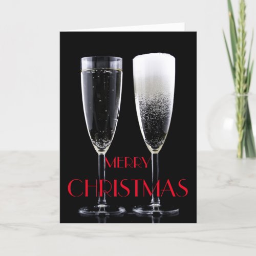 Merry Christmas Champagne Flute Glasses Cheers Holiday Card