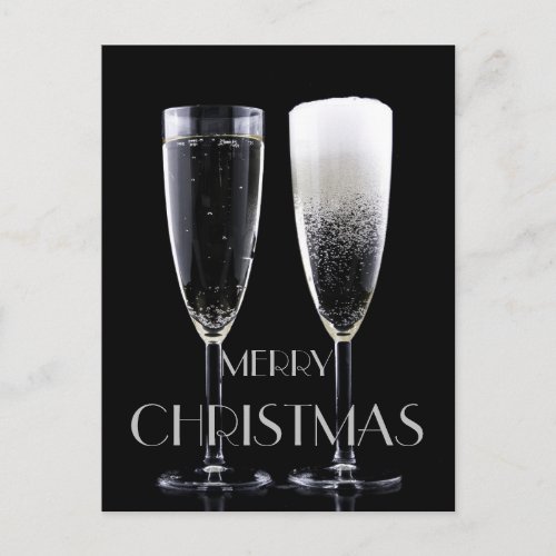 Merry Christmas Champagne Flute Glasses Cheers Holiday Postcard