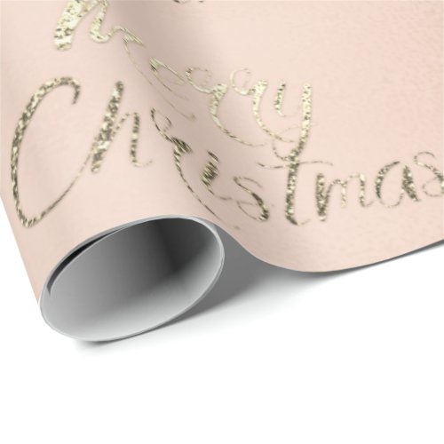 Merry Christmas Champagne Gold Glitter Pink Blush Wrapping Paper