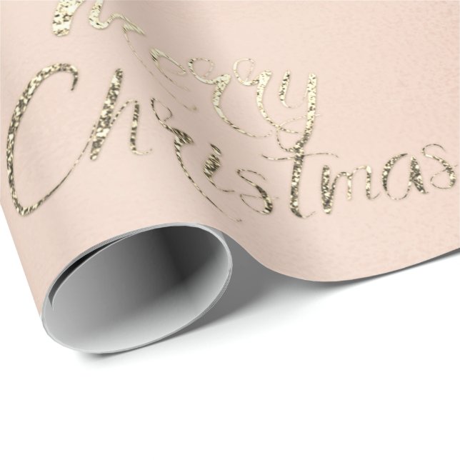 Merry Christmas Champagne Rose Gold Glitter  Blush Wrapping Paper (Roll Corner)