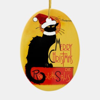 Merry Christmas -  Chat Noir Ceramic Ornament