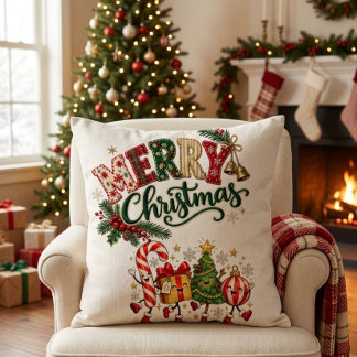 Merry Christmas Cheer Throw Pillow