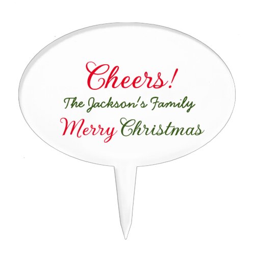 merry christmas cheers add family name text photo  cake topper