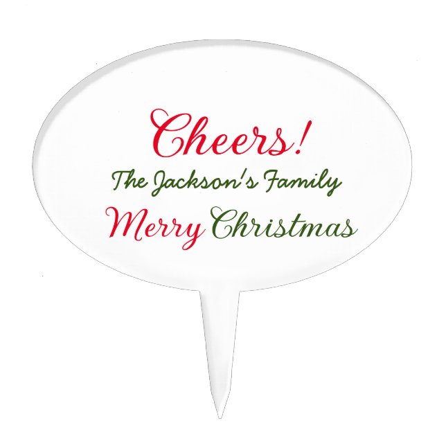 merry christmas cheers add family name text photo  cake topper (Front)