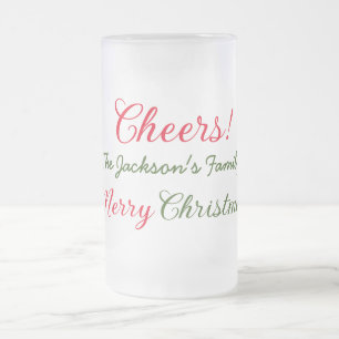 merry christmas cheers add family name text photo frosted glass beer mug